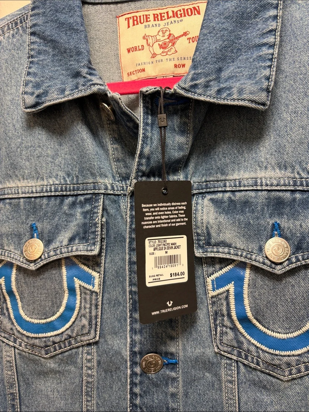 NWT - True Religion Medium Appliqué SN Denim jacket.